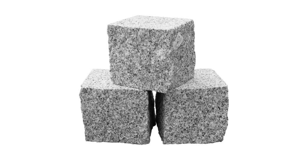 Pflaster Granit Grau 10x10x9 gestockt, Unterseite gesägt, Kanten gespalten